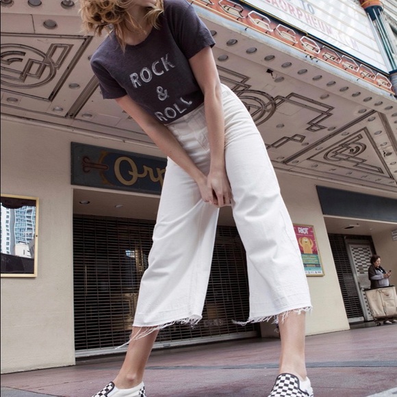 Free People Denim - Free People White Wide Leg Cropped Jeans